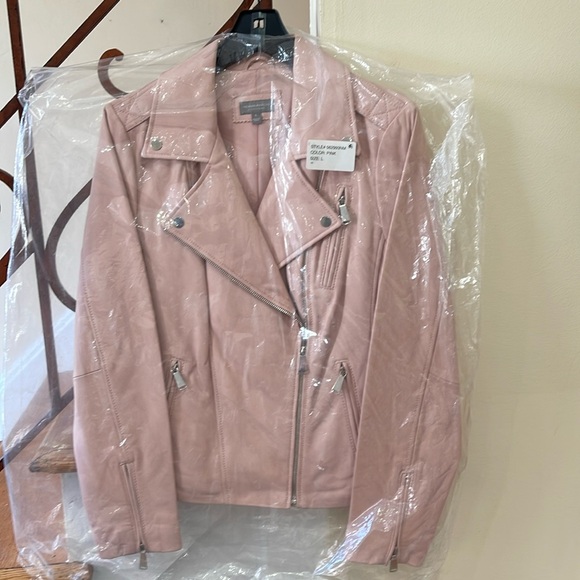 *Price Firm* Brand New Neiman Marcus Exclusive Pink Leather Moto Jacket Sz L - Picture 4 of 16